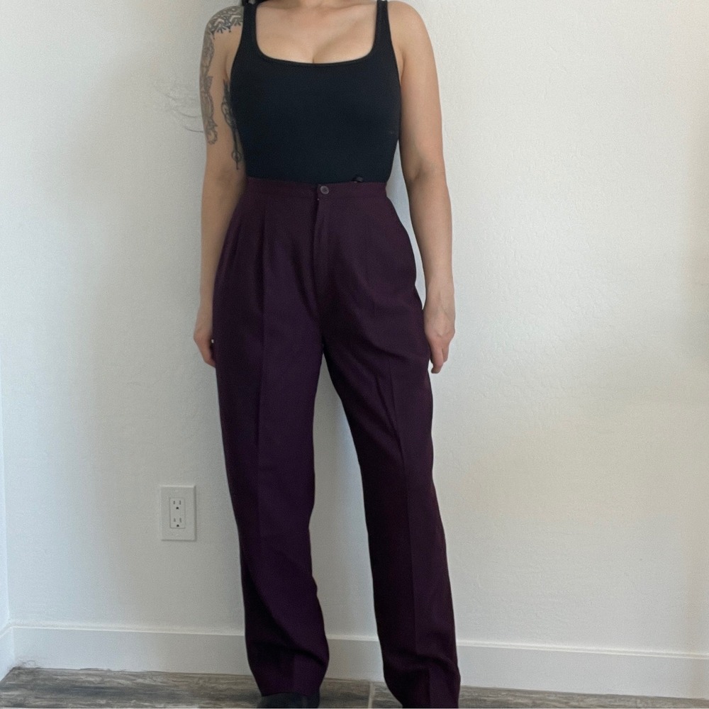 Kasper Purple Pleated Trousers Women 4 Plum High Rise Wool Blend Pants Vintage